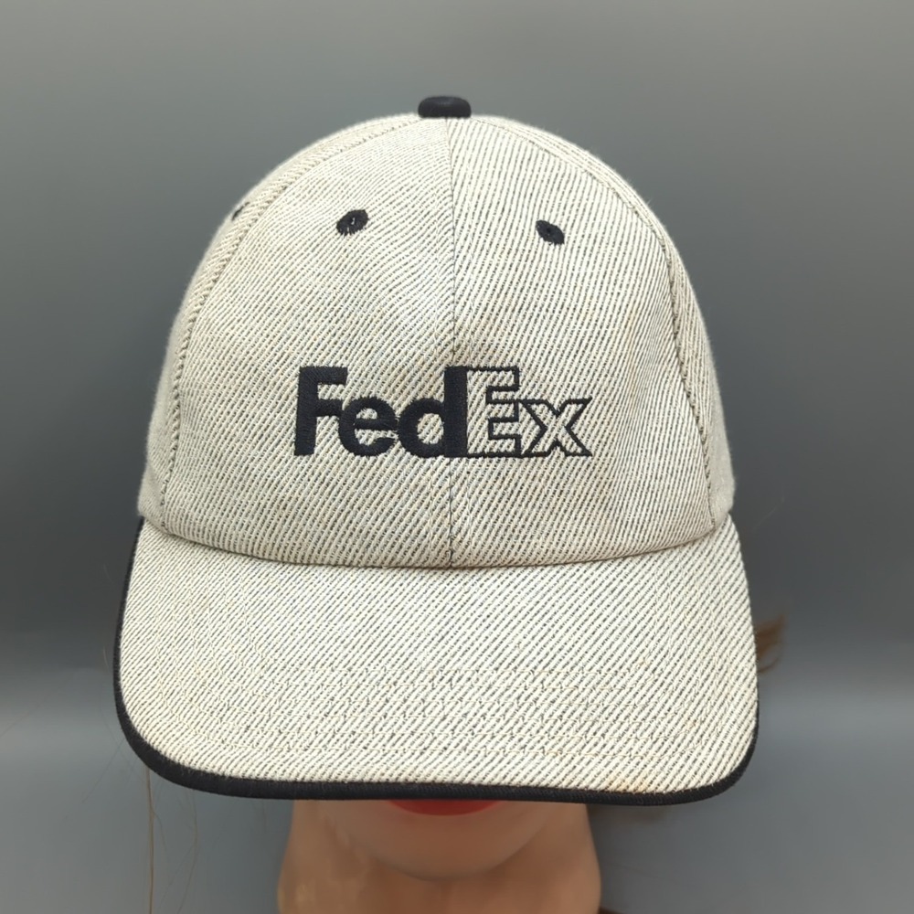 Vintage FedEx Hat Gray Adjustable Federal Express Cap Legend Mail Made In USA
